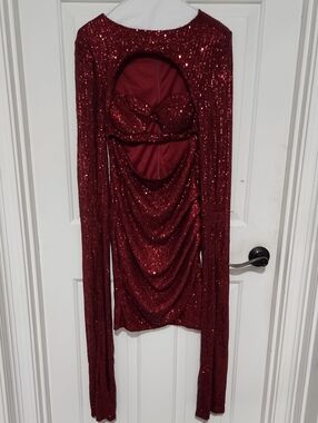 Sequin  Mini Dress in Deep Red